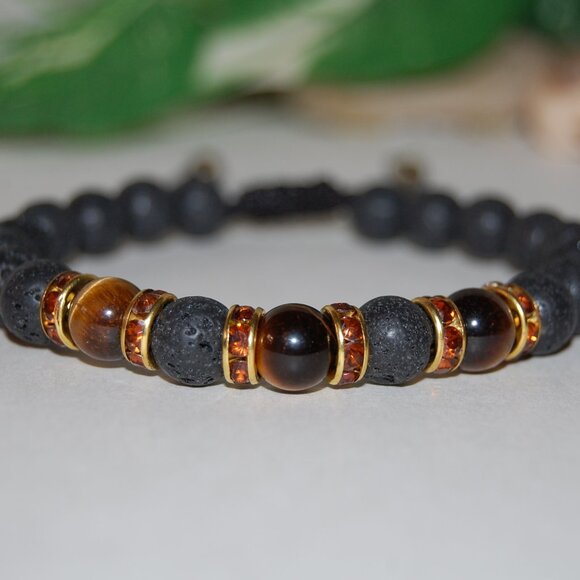 Lava Bracelet,Lava and Tiger Eye Bracelet,Lava Stone Bracelet - Picture 1 of 2